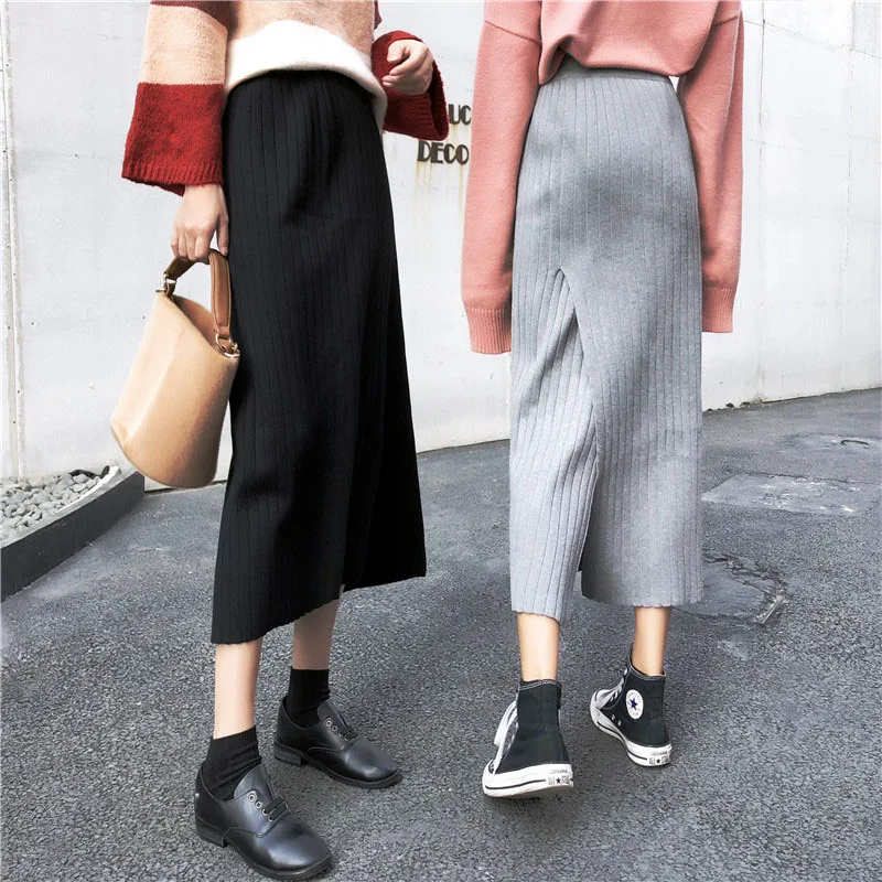 Korean Women Knit Skirt Elastic Waist Female Solid Color Skirts A-Line Split Lady Skirt 2020 Autumn Winter Midi Skirt Femme Chic
Korean Women Knit Skirt Elastic Waist Female Solid Color Skirts A-Line Split Lady Skirt 2020 Autumn Winter Midi Skirt Femme Chic