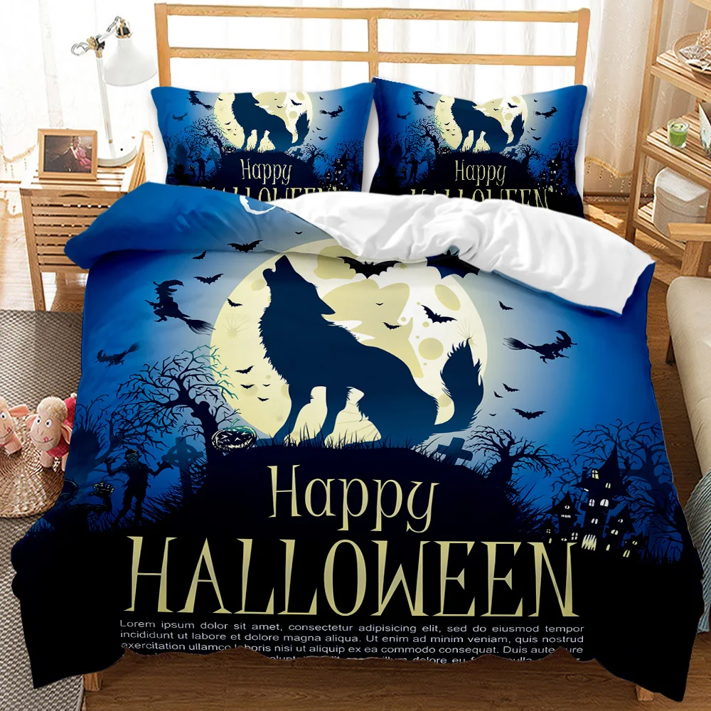 Happy Halloween Party Bedding Set King Size Spider Ghost Bat Wolf Duvet Cover Set Bed Quilts Grey Bedclothes Child Home Textiles
Happy Halloween Party Bedding Set King Size Spider Ghost Bat Wolf Duvet Cover Set Bed Quilts Grey Bedclothes Child Home Textiles