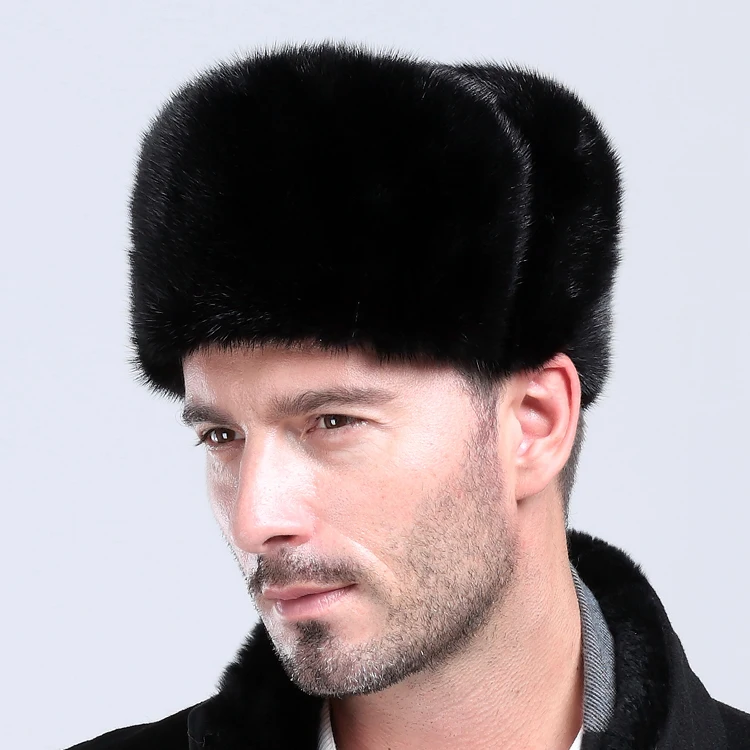 winter hat earflap men real mink fur hats protect ear warm enough russian ushanka Genuine Leather bomber | Мужские шапки