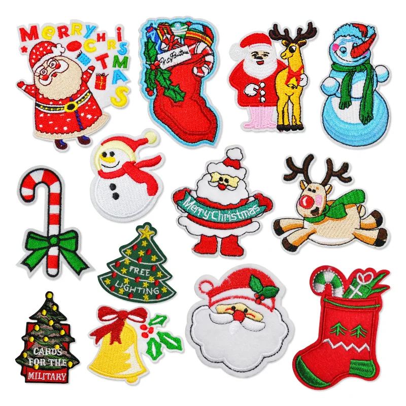 

20pcs/lot Embroidery Patch Christmas Tree Santa Snowman Bell Deer Sock Clothing Decoration Craft Diy Iron Heat Transfer Applique