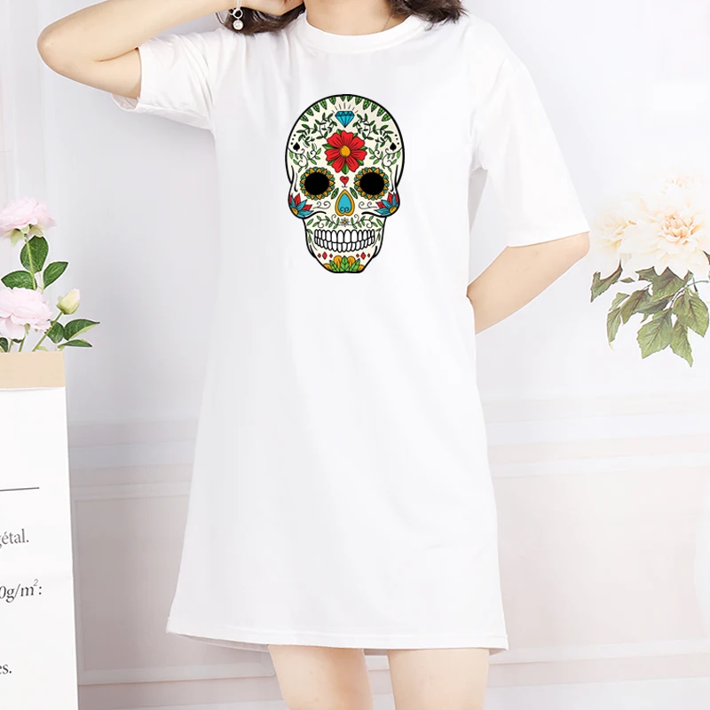 Skeleton Print Dress Mini Women Loose Summer T-Shirt Dresses Korean Short Sleeve Streetwear Casual Pullover Dress Robe
Skeleton Print Dress Mini Women Loose Summer T-Shirt Dresses Korean Short Sleeve Streetwear Casual Pullover Dress Robe