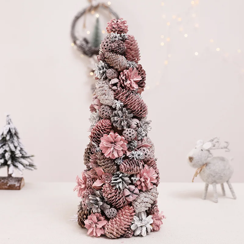 Мини Рождественская елка пластиковая имитация 43x17 см розовые цветы pinecone 2020