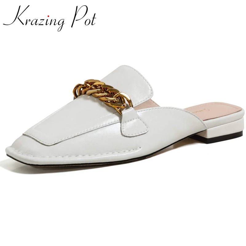 Krazing pot genuine leather square toe mules low heel simple style solid metal fasteners slip on outside slipper shoes women L63
Krazing pot genuine leather square toe mules low heel simple style solid metal fasteners slip on outside slipper shoes women L63