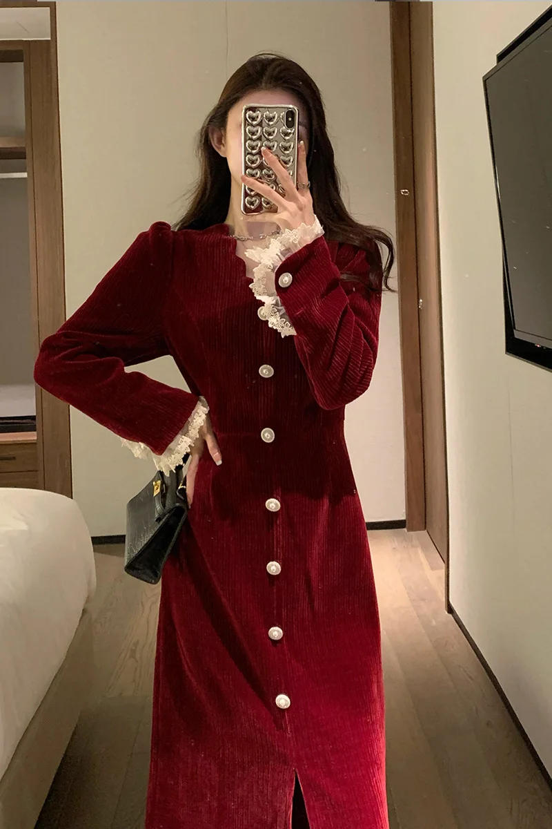 Dress Women's Christmas Corduroy Christmas New Year Red V-neck Dress Autumn Winter Women's New Year Dress Woman Dress
Dress Women's Christmas Corduroy Christmas New Year Red V-neck Dress Autumn Winter Women's New Year Dress Woman Dress