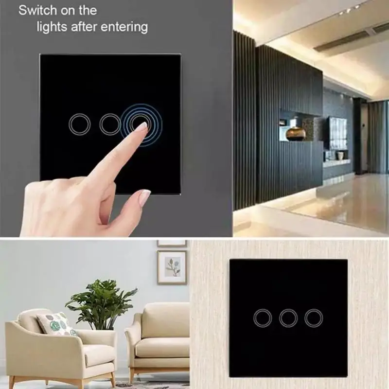 EU Standard 3 Gang 3 Way RF433 Remote Control Wall Touch Switch Smart Home Wireless Remote Control Light Switch
EU Standard 3 Gang 3 Way RF433 Remote Control Wall Touch Switch Smart Home Wireless Remote Control Light Switch