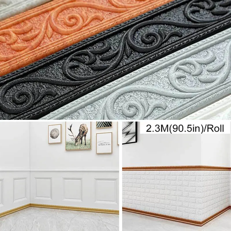 3D Foam Edge Banding Frame 2.3m Top Corner Line DIY Wall Waistline Baseboard Self-adhesive Waterproof Border Sticker | Дом и сад