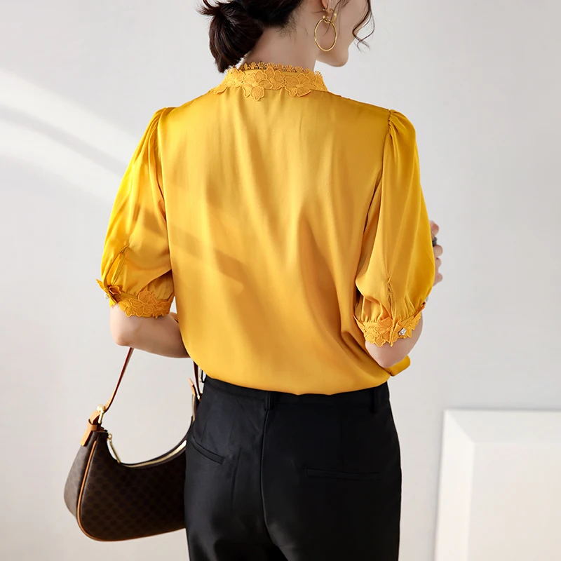93% Silk 7% Spandex Women's Shirt Sexy V Neck Embroidery Appliques Elegant Blouse Camisa Tops
93% Silk 7% Spandex Women's Shirt Sexy V Neck Embroidery Appliques Elegant Blouse Camisa Tops