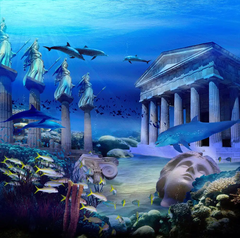 

grecian Atlantis Dolphin Palace Realistic Undersea Blue Coral photo backdrop Vinyl cloth Computer print party background