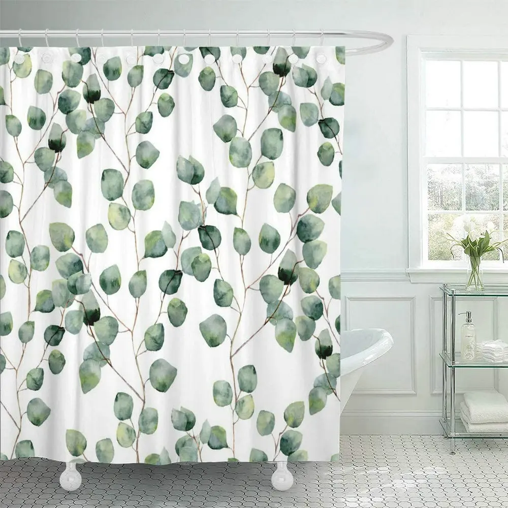 Green Plants Shower Curtain Watercolor Floral Leaf Eucalyptus Round Leaves Succulent Pattern Branches Bathroom Screen With Hooks
Green Plants Shower Curtain Watercolor Floral Leaf Eucalyptus Round Leaves Succulent Pattern Branches Bathroom Screen With Hooks