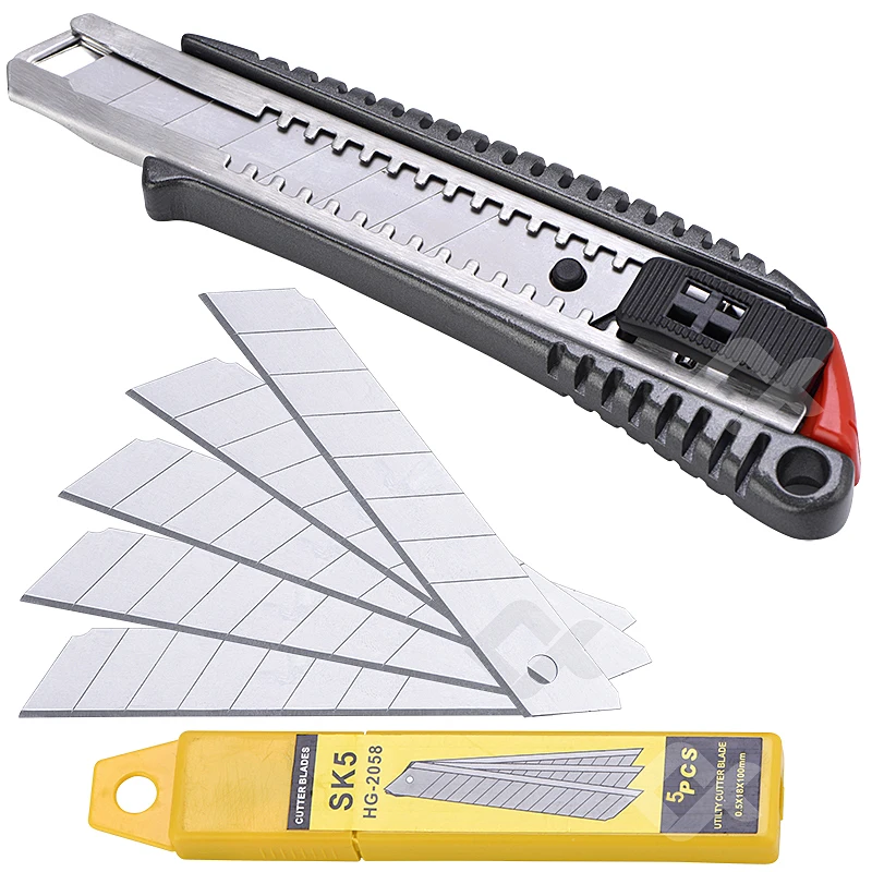 Retractable Utility Knife Cutter 5PCS Blades Stainless Steel Art Knife Supplies Paper Cutters Hand Tool Wallpaper Knives QHTITEC
Retractable Utility Knife Cutter 5PCS Blades Stainless Steel Art Knife Supplies Paper Cutters Hand Tool Wallpaper Knives QHTITEC