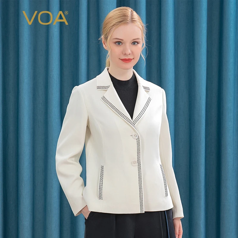 VOA 60m/m Silk Frosted Office Lady White Coat WE25 Suit Collar Black Arch Stitch Craft Long Sleeve Simple Suit Woman Jacket
VOA 60m/m Silk Frosted Office Lady White Coat WE25 Suit Collar Black Arch Stitch Craft Long Sleeve Simple Suit Woman Jacket