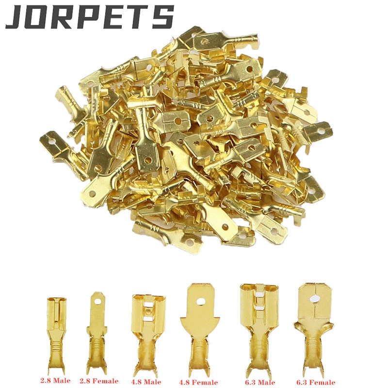 100Pcs/lot 2.8/4.8/6.3mm Female and male Crimp Terminal Connector Gold Brass/Silver Car Speaker Electric Wire Connectors 50 S
100Pcs/lot 2.8/4.8/6.3mm Female and male Crimp Terminal Connector Gold Brass/Silver Car Speaker Electric Wire Connectors 50 S