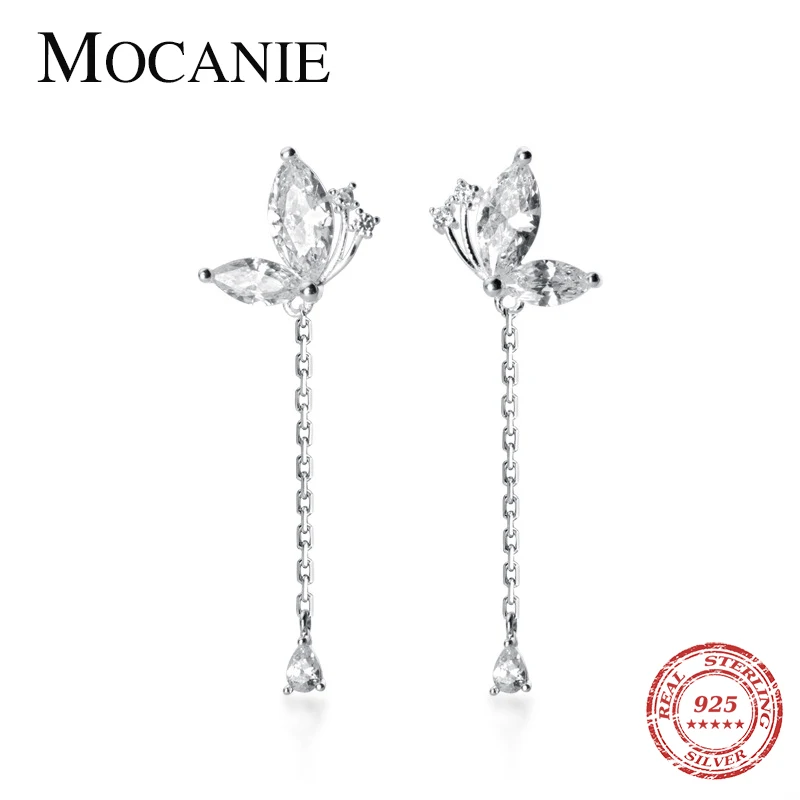 Mocanie Romantic 925 Sterling Silver Clear CZ Butterfly Chain Tassel Water Drop Earring for Women Party Fine Jewelry Accessories
Mocanie Romantic 925 Sterling Silver Clear CZ Butterfly Chain Tassel Water Drop Earring for Women Party Fine Jewelry Accessories