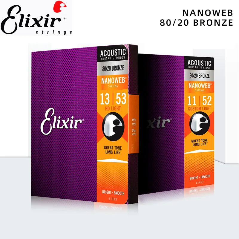 

Elixir Acoustic Guitar strings 80/20Bronze material / ultra-thin coating NANOWEB. ALL Models of 11002/027/052/077/102/182.