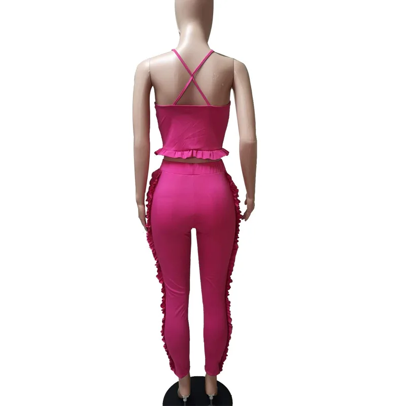 Cascading Ruffles Spliced Two Piece Outfits Women Spaghetti Strap Sleeveless Crop Top And Bandage Pant Sweatsuits Matching Sets
Cascading Ruffles Spliced Two Piece Outfits Women Spaghetti Strap Sleeveless Crop Top And Bandage Pant Sweatsuits Matching Sets