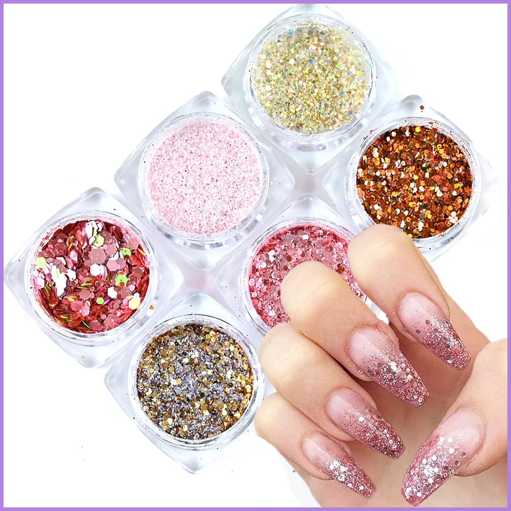 6 Gird/Kit Mixed Size Glitter Sequins High Gloss Gradient Nail Glitter Flakes Sequin Holographic Valentine's Day Nail Decor #1 
6 Gird/Kit Mixed Size Glitter Sequins High Gloss Gradient Nail Glitter Flakes Sequin Holographic Valentine's Day Nail Decor #1
