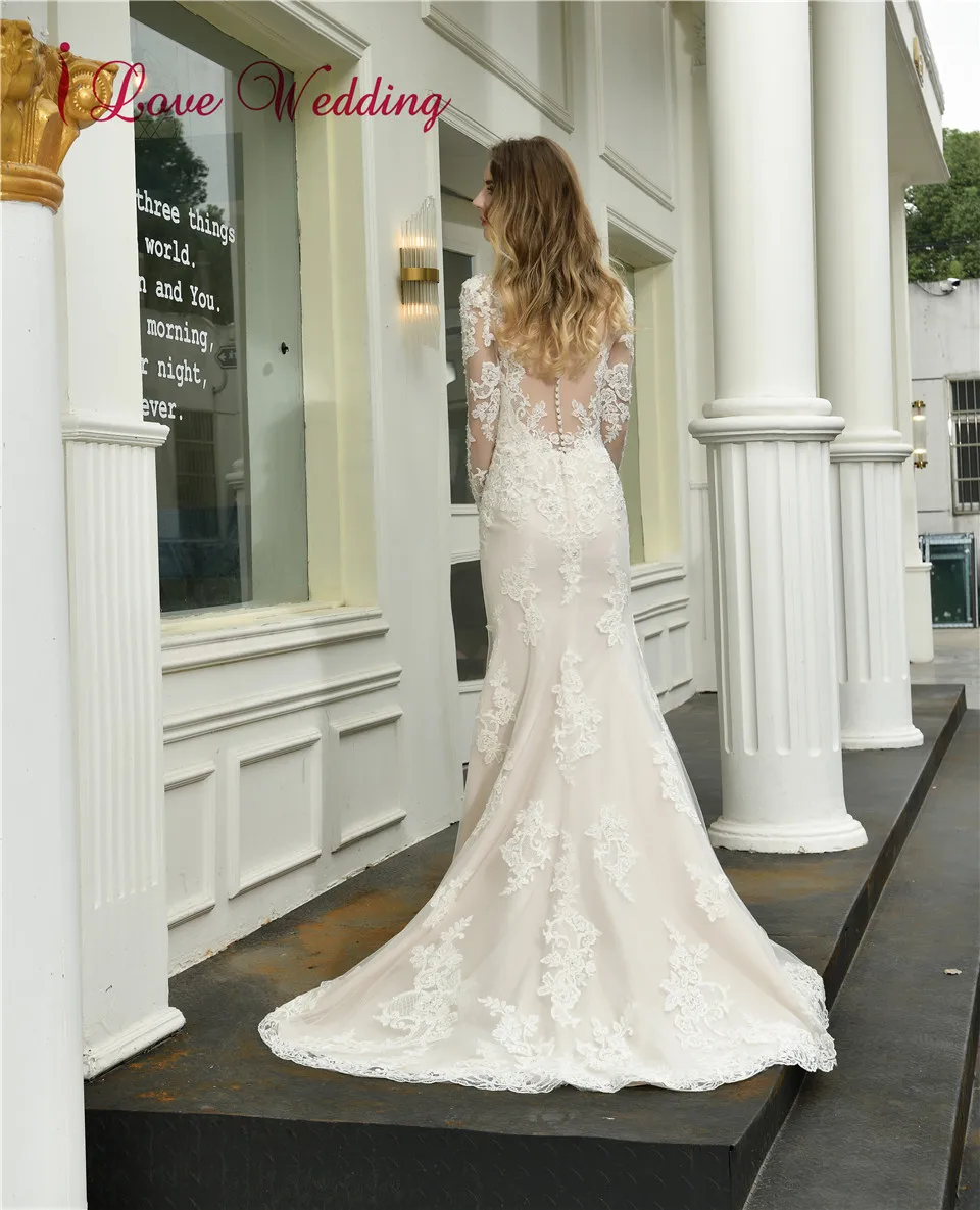 New Style 2020 Trumpet Wedding Dress Muslim Long Sleeves Lace Bridal Gown Front Split Sexy Boho Vestido de Novia Weddings