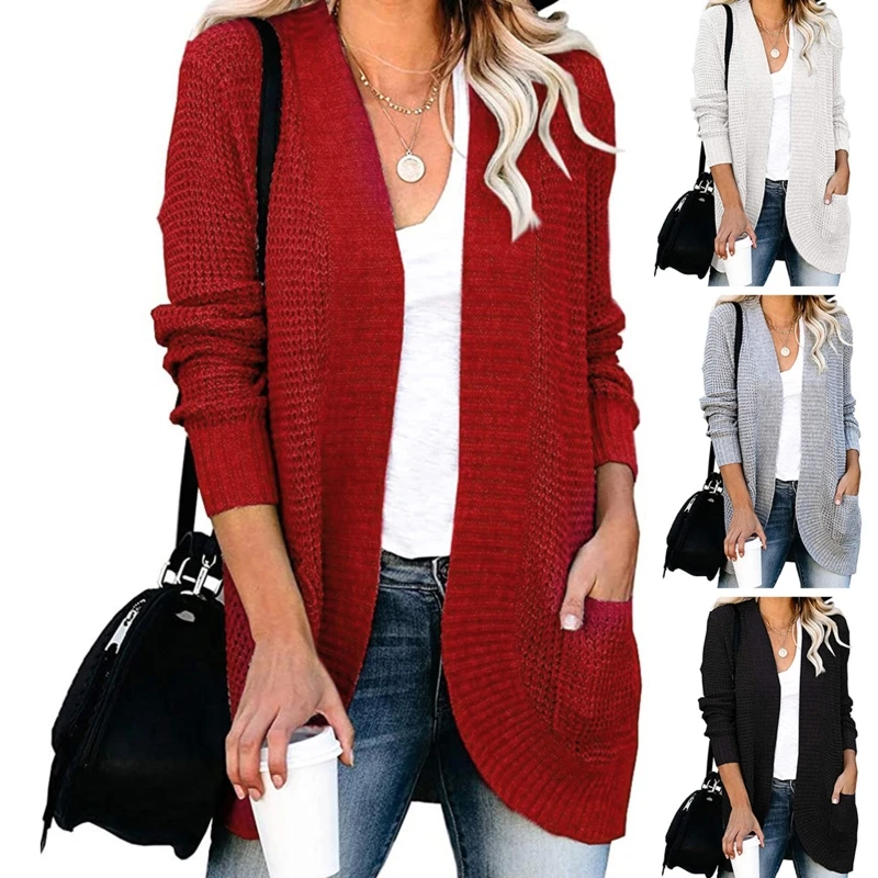 Women Autumn Chunky Knitted Cardigan Long Sleeve Rounded Hem Sweater Coat Solid Color Casual Loose Basic Outerwear with Pockets
Women Autumn Chunky Knitted Cardigan Long Sleeve Rounded Hem Sweater Coat Solid Color Casual Loose Basic Outerwear with Pockets