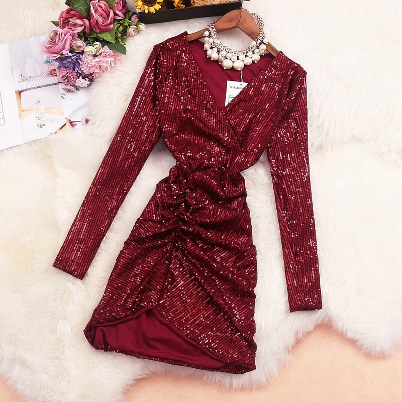 Real Shot 2022New Sexy V-neck Pleated Slim-Fit Sheath Western Style Dress Bling Glitter Dress
Real Shot 2022New Sexy V-neck Pleated Slim-Fit Sheath Western Style Dress Bling Glitter Dress
