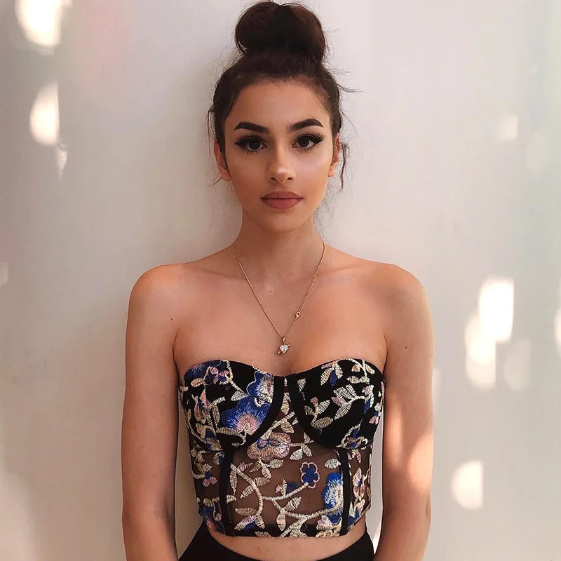 Y2k Fashion Women's Corset Summer Floral Embroidery Lace Mesh Black Sexy Crop Top Bustier Bra Night Club Party Cropped Tank Vest
Y2k Fashion Women's Corset Summer Floral Embroidery Lace Mesh Black Sexy Crop Top Bustier Bra Night Club Party Cropped Tank Vest