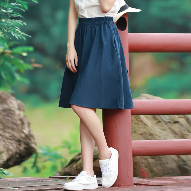 Women Spring Summer Skirts Preppy Style Cotton Linen High Waist Elastic Solid Color Knee-length A-line Chic Skirt for Student
Women Spring Summer Skirts Preppy Style Cotton Linen High Waist Elastic Solid Color Knee-length A-line Chic Skirt for Student