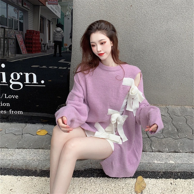 Korean Bow Tie Hollow-out Split Cute Pullover Sweater Women Causal Long Sleeve O-neck Knitted Tops 2020 Autumn Winter Jumper
Korean Bow Tie Hollow-out Split Cute Pullover Sweater Women Causal Long Sleeve O-neck Knitted Tops 2020 Autumn Winter Jumper