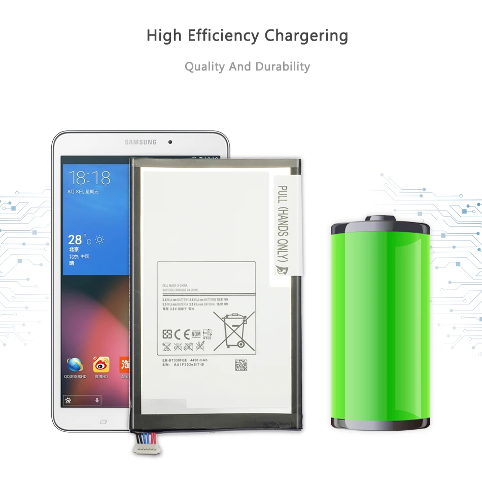 Tablet Li-Polymer Battery For Samsung Galaxy Tab 4 8.0 T330 T331 T331C T335 SM-T330 SM-T331 SM-T335 Battery 4450mAh EB-BT330FBE
Tablet Li-Polymer Battery For Samsung Galaxy Tab 4 8.0 T330 T331 T331C T335 SM-T330 SM-T331 SM-T335 Battery 4450mAh EB-BT330FBE