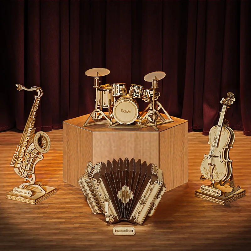 Robotime Rolife 3D деревянные головоломки игры саксофон барабанный набор аккордеон