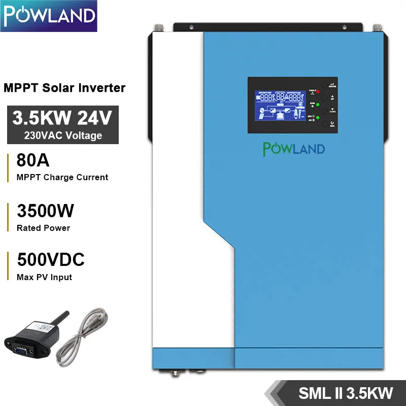 3500W MPPT Hybrid Solar Inverter 24V 220V 100A Pure Sine Wave Solar Charge Controller 50Hz 60Hz Off Grid Inverter With WIFI
3500W MPPT Hybrid Solar Inverter 24V 220V 100A Pure Sine Wave Solar Charge Controller 50Hz 60Hz Off Grid Inverter With WIFI
