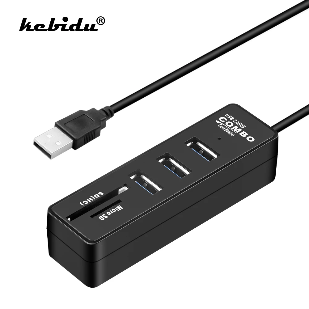 Kebidu новейший USB комбинированный концентратор 2 0 3 порта разветвитель + Кардридер