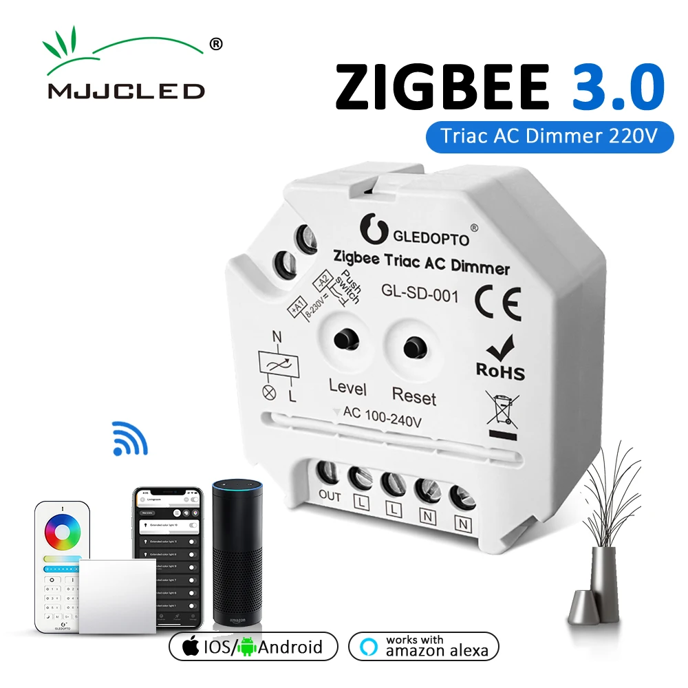

G светодиодный OPTO Zigbee диммер переключатель 220v 2,4G дистанционное управление Управление димер "умный дом", Wi-Fi, 230V 110V AC Triac диммер для светодиодн...