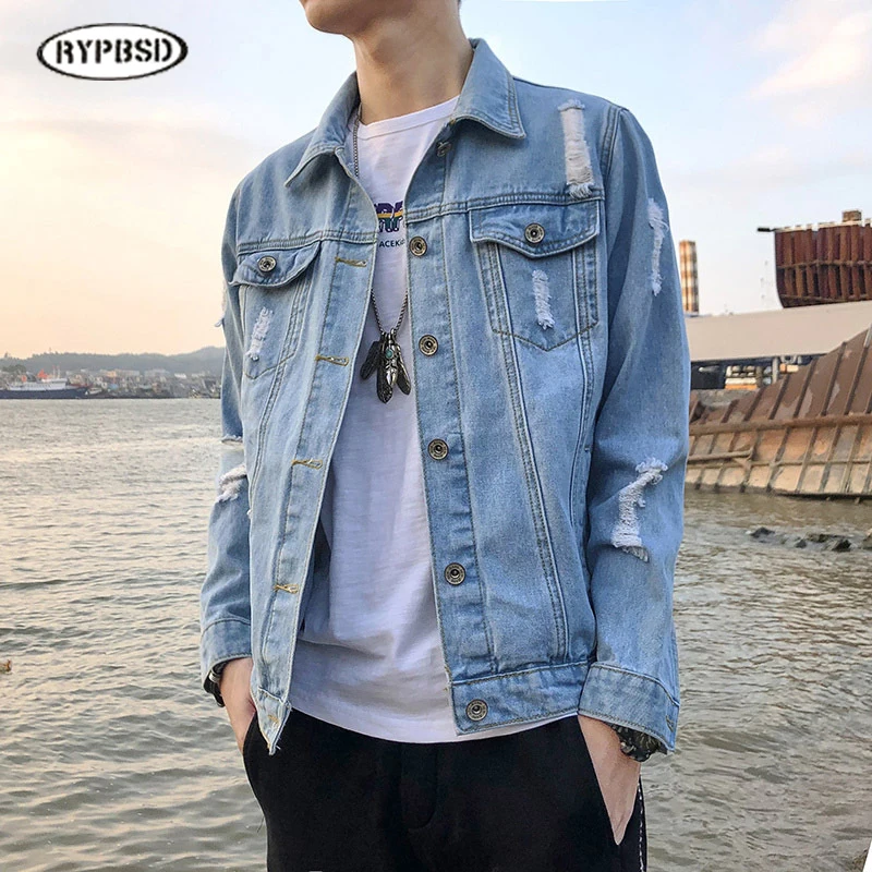 Модная уличная джинсовая куртка для мужчин Slim Fit в стиле хип-хоп Повседневные