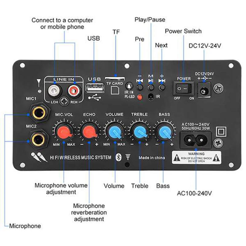 Subwoofer Digital Bluetooth Amplifier Board Dual Microphone Karaoke Amplifier Reverb 220V for 8-12 Inch Speaker EU Plug
Subwoofer Digital Bluetooth Amplifier Board Dual Microphone Karaoke Amplifier Reverb 220V for 8-12 Inch Speaker EU Plug