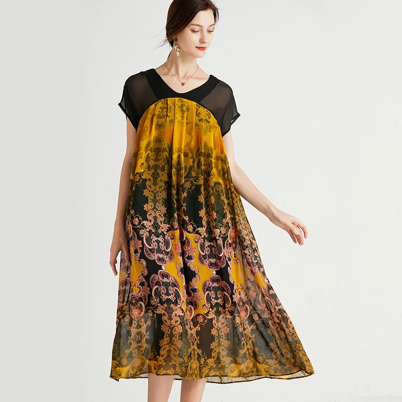 Summer Beach Dress Loose Plus Size Long Chiffon Dress Casual V-Neck Floral Print Party Short Sleeve Holiday Comfortable Vestidos
Summer Beach Dress Loose Plus Size Long Chiffon Dress Casual V-Neck Floral Print Party Short Sleeve Holiday Comfortable Vestidos
