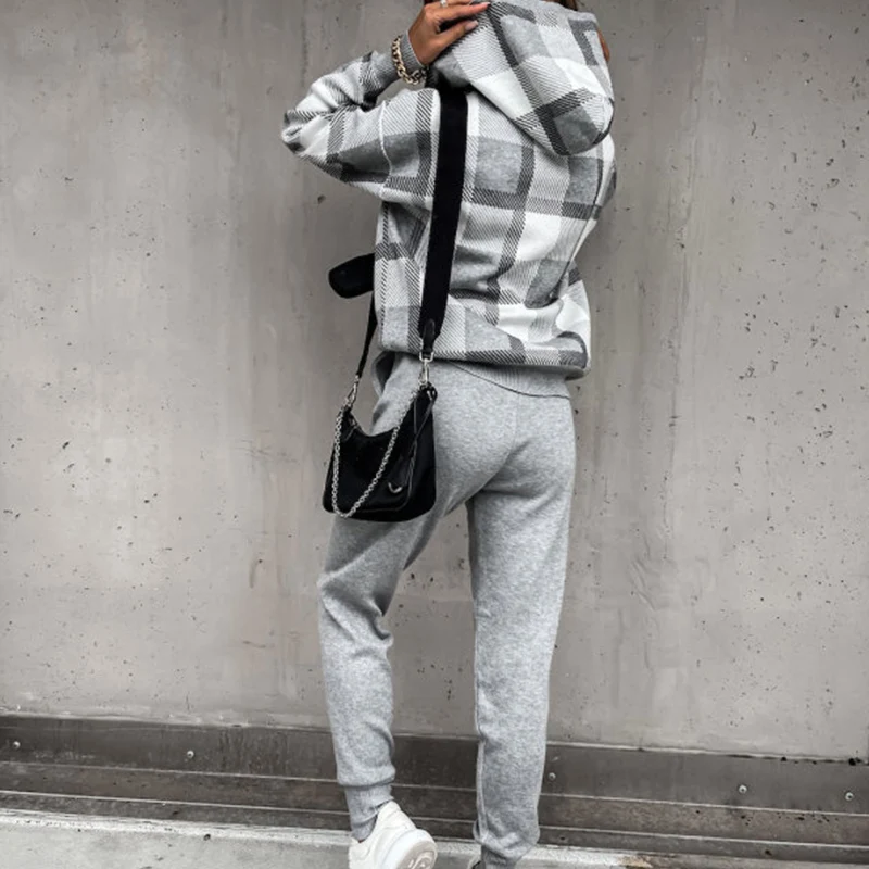 Women Elegant Hooded Coat Tank Elastic Waist Pant 3PCS Set Casual Plaid Printing Sportswear Matching Set Autumn Streetwear Femme
Women Elegant Hooded Coat Tank Elastic Waist Pant 3PCS Set Casual Plaid Printing Sportswear Matching Set Autumn Streetwear Femme