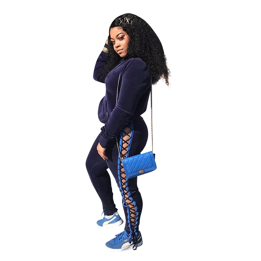 Navy Pockets Long Sleeve Hooded Hoodie Top and Side Lace Up Hollow Bandage Pant Velvet Tracksuit Autumn Winter 2 Two Piece Sets 
Navy Pockets Long Sleeve Hooded Hoodie Top and Side Lace Up Hollow Bandage Pant Velvet Tracksuit Autumn Winter 2 Two Piece Sets