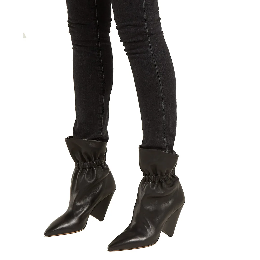 Black pointed tapered heel elastic ankle boots large spring and autumn fashion Chengdu women's shoes 
Black pointed tapered heel elastic ankle boots large spring and autumn fashion Chengdu women's shoes