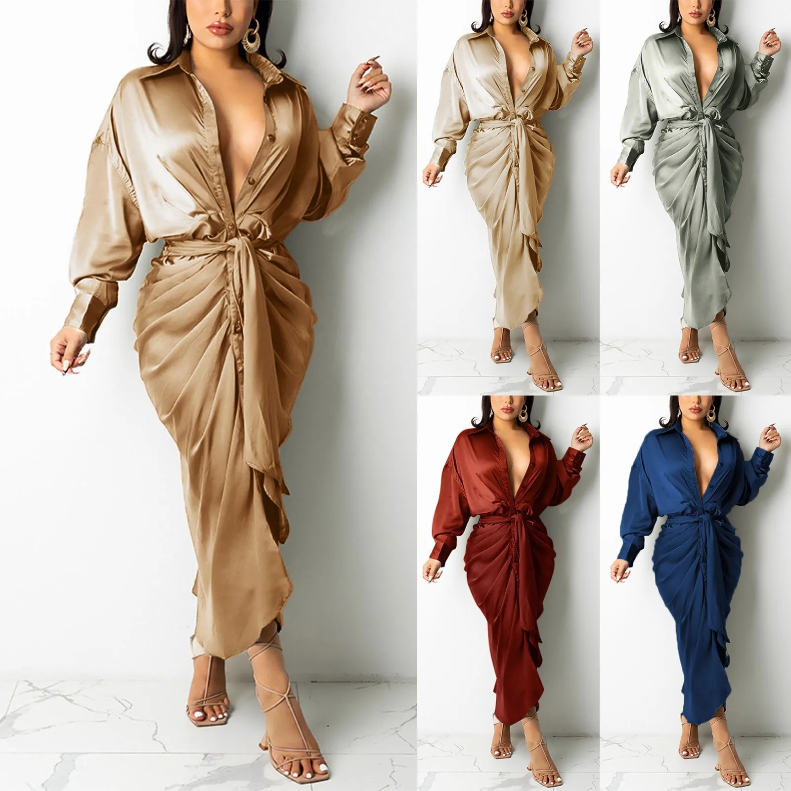 Fashion Turn-down Collar Draped Party Dresses Elegant Button Office Ladies Shirt Dress Women Summer Short Sleeve Slit Long Dress
Fashion Turn-down Collar Draped Party Dresses Elegant Button Office Ladies Shirt Dress Women Summer Short Sleeve Slit Long Dress
