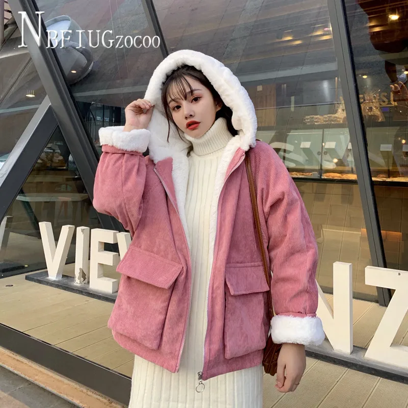 Новинка 2020 свободные женские вельветовые парки Harajuku с подкладкой из пуха