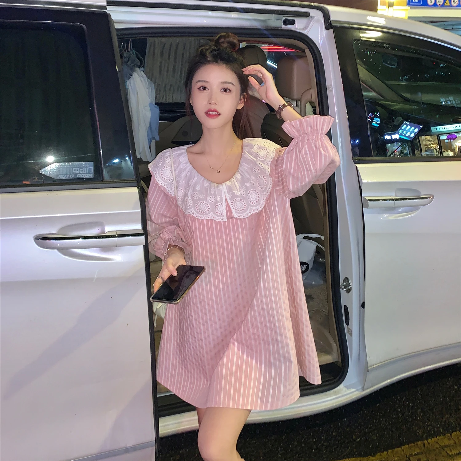 Lapel pink stripe will firm offers 3108 ~ # lace design feeling nine points sleeve dress female doll dress
Lapel pink stripe will firm offers 3108 ~ # lace design feeling nine points sleeve dress female doll dress