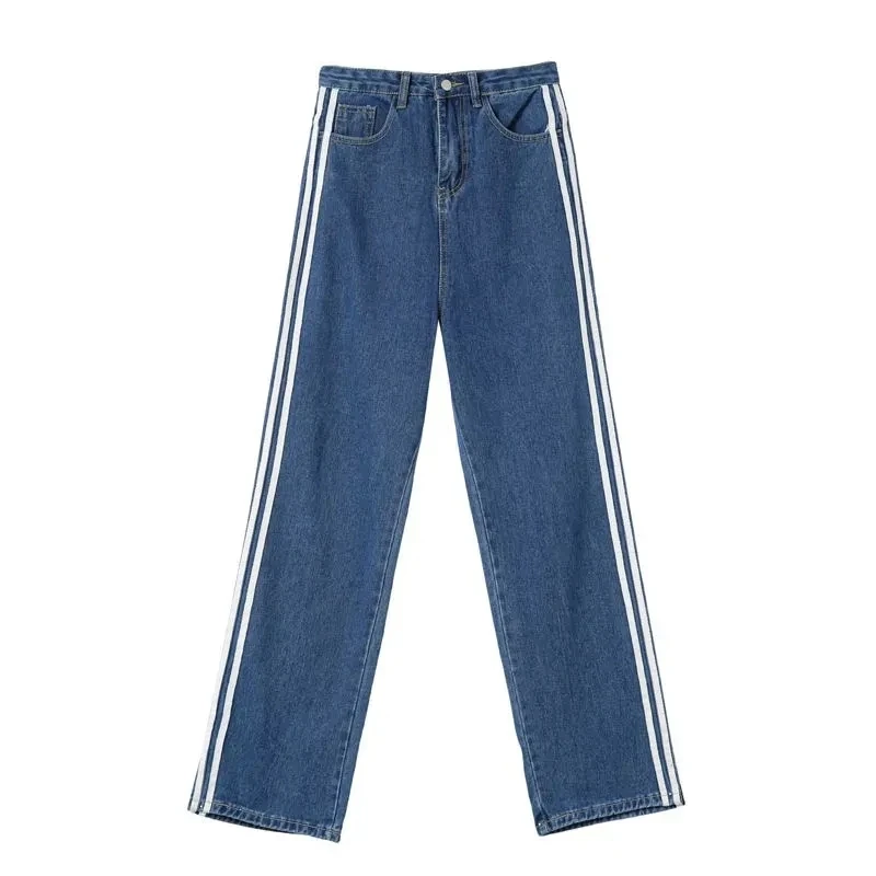 High Waist Dark Blue Jeans Striped Straight Loose Slit 100% Cotton Stretch Jeans Women Plus Size Trousers
High Waist Dark Blue Jeans Striped Straight Loose Slit 100% Cotton Stretch Jeans Women Plus Size Trousers