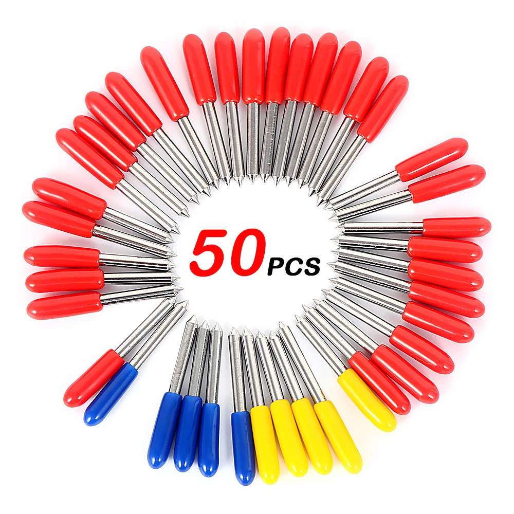 50 Pcs Roland Plotter Cutter Knife Cemented Carbide Blade for Vinyl Cricut Cutting 30/45/60 Degree Vinyl Cutter Blades Offset 
50 Pcs Roland Plotter Cutter Knife Cemented Carbide Blade for Vinyl Cricut Cutting 30/45/60 Degree Vinyl Cutter Blades Offset