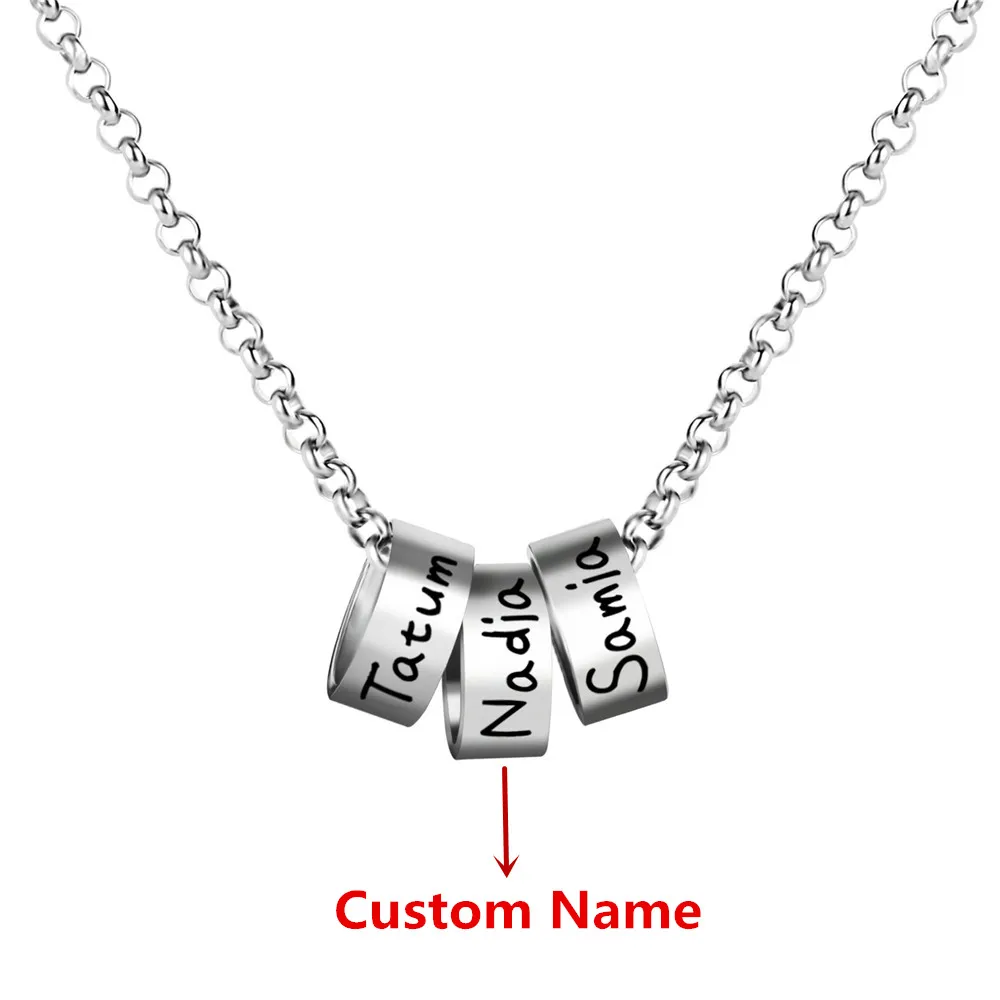 Mens Personalized Stainless Steel Chain Necklaces With Custom Beads Engraving 1-7 Names Pendant Necklace Male Jewelry Gift | Украшения и