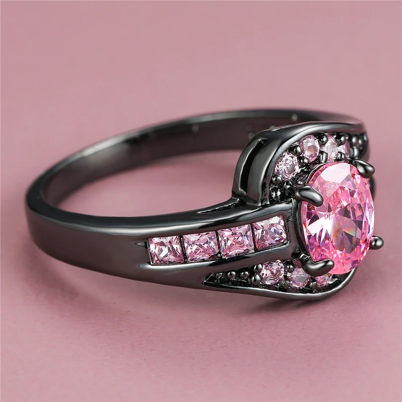 Charm Female Pink Zircon Stone Ring Dainty 14KT Black Gold Wedding Rings For Women Vintage Bride Oval Crystal Engagement Ring
Charm Female Pink Zircon Stone Ring Dainty 14KT Black Gold Wedding Rings For Women Vintage Bride Oval Crystal Engagement Ring