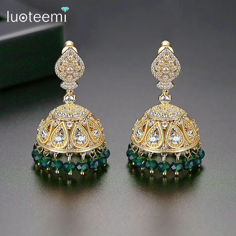 LUOTEEMI Luxuious Indian Ethnic Tribal Bell Drop Earrings for Women Wedding Party Bridal with Dark Green Breads Fashion Jewelry
LUOTEEMI Luxuious Indian Ethnic Tribal Bell Drop Earrings for Women Wedding Party Bridal with Dark Green Breads Fashion Jewelry