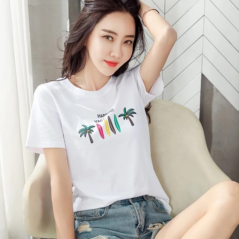 White Women's Tshirt Print O Neck Short Soft Cotton T-shirts Slim Korean Fashion Casual Casual Tee Shirt Femme Summer Woman Tops
White Women's Tshirt Print O Neck Short Soft Cotton T-shirts Slim Korean Fashion Casual Casual Tee Shirt Femme Summer Woman Tops