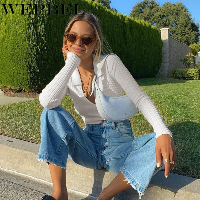 WEPBEL Spring Autumn Women Elegant Knitted Skinny Stretchy Crop Top Shirt Lady Sexy Long Sleeve Turn Down Collar V Neck Knitwear
WEPBEL Spring Autumn Women Elegant Knitted Skinny Stretchy Crop Top Shirt Lady Sexy Long Sleeve Turn Down Collar V Neck Knitwear