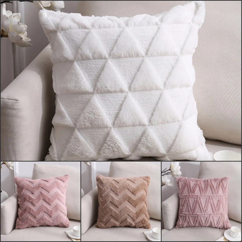 

45x45cm Mathematical Geometry Triangle Rhombus Nordic Double-sided Plush Home Sofa Pillow Cover Office Decoration Cushion Cover