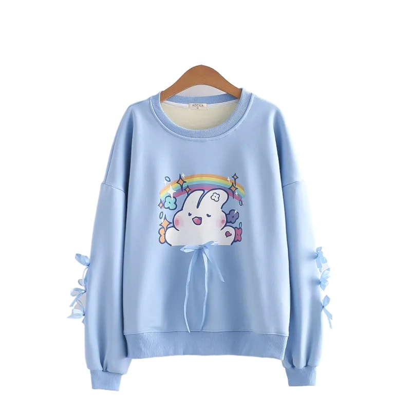 Fleece Women Sweatshirts Harakuju Rainbow Rabbit Print Cotton Liner Lace Up Hoodies 2021 Winter O-neck Pullovers Kawaii Cute Top
Fleece Women Sweatshirts Harakuju Rainbow Rabbit Print Cotton Liner Lace Up Hoodies 2021 Winter O-neck Pullovers Kawaii Cute Top