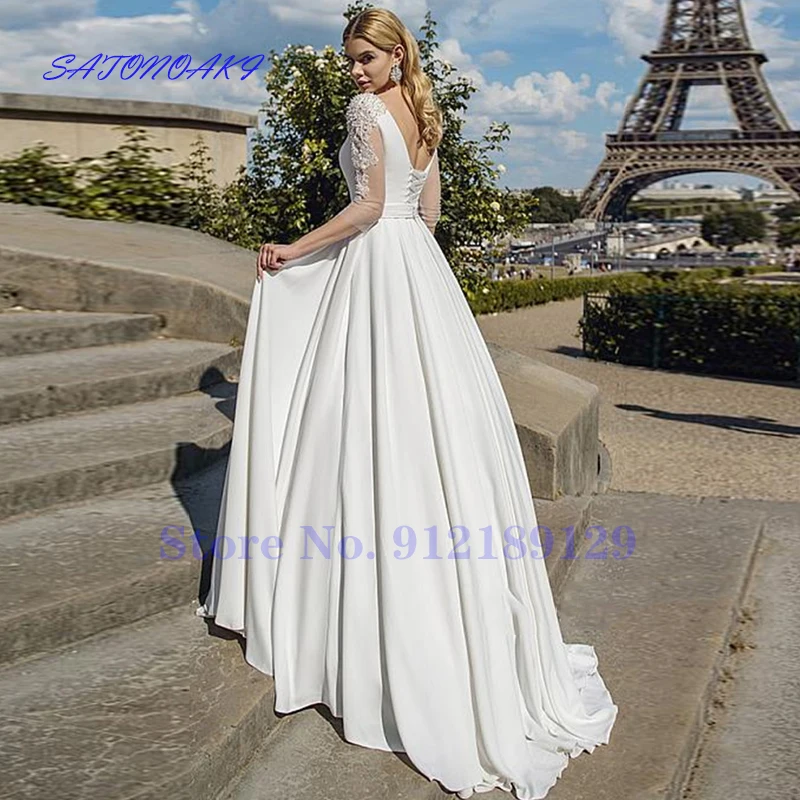 Vestido De Novia Boho A-line Wedding Dress O-neck 3/4 Sleeves Pearl Beading Lace-up Back Princesa Bridal Gown Robe Mariée France
Vestido De Novia Boho A-line Wedding Dress O-neck 3/4 Sleeves Pearl Beading Lace-up Back Princesa Bridal Gown Robe Mariée France